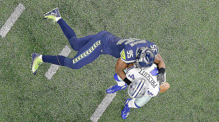 Jordan took down Dak Prescott in Seattle’s season-saving win in Dallas in Week 16.
